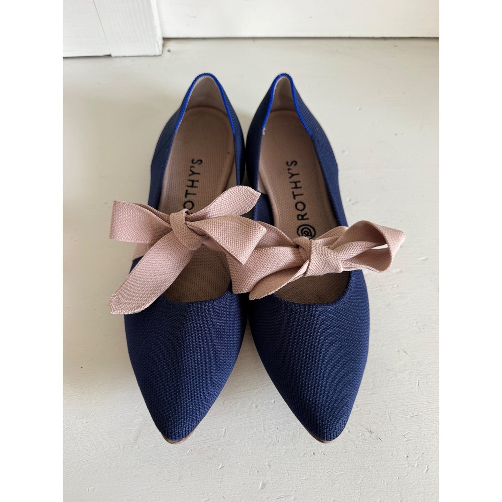 Rothy's The Point Mary Jane sapphire blue & pink bow flats size 10 - Picture 3 of 10